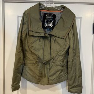 Millard Fillmore olive jacket moto military zip button front  removable lining M